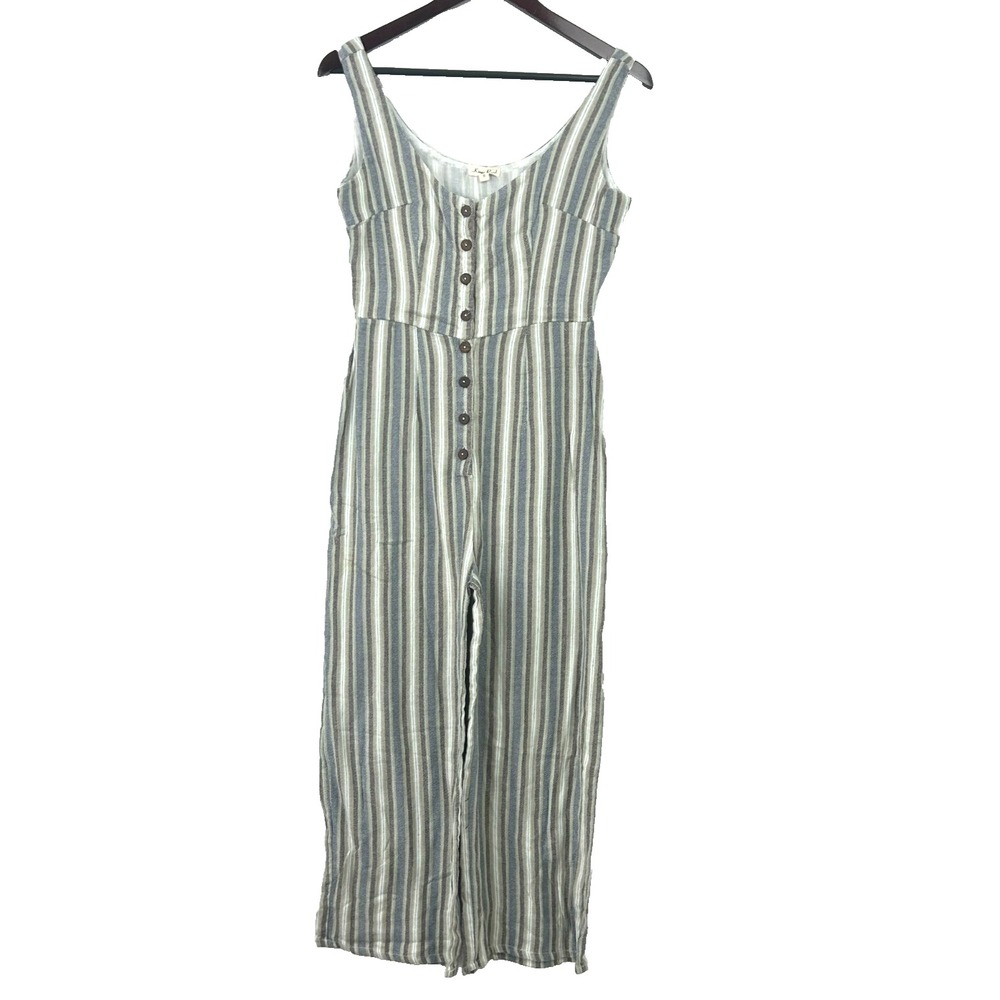 Kings Road Striped Button Detail Lagenlook Sleeveless Crop Jumpsuit Sz S 1235T2